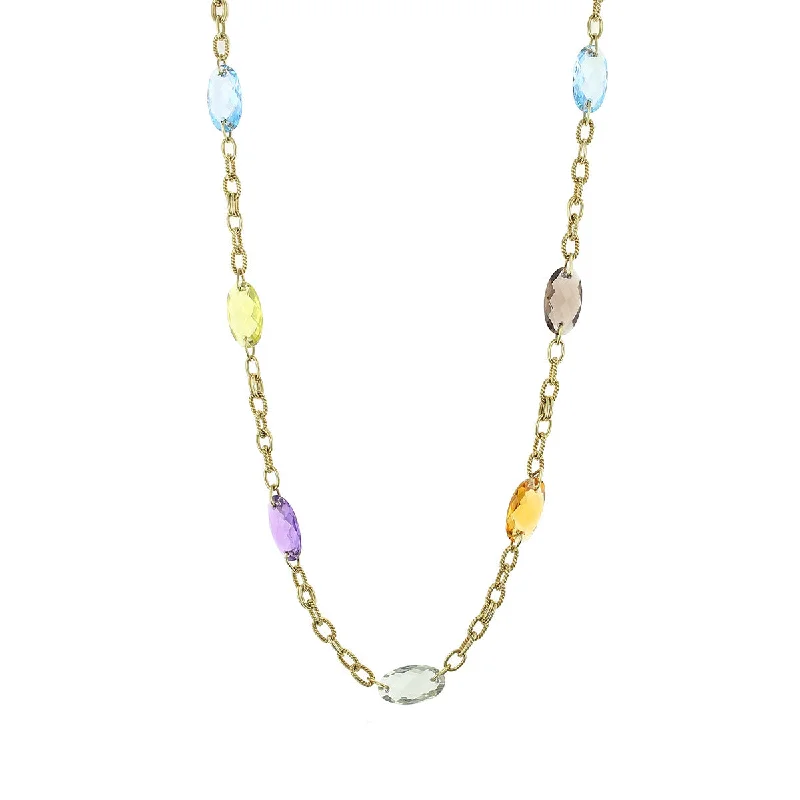 Mother of Pearl Necklaces-42-Inch 18K Yellow Gold Mixed Stone Link Necklace