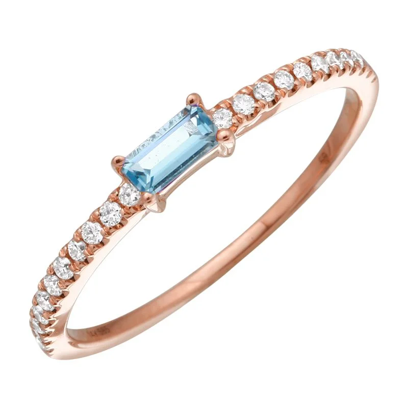 Rose Gold Engagement Rings-14K Rose Gold Blue Topaz Diamond Stacking Ring