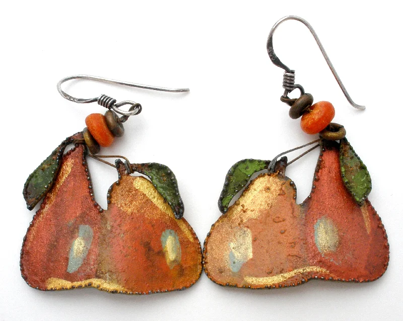 Large Dangle Earrings-Enamel Pear Earrings Sterling Silver Dangles