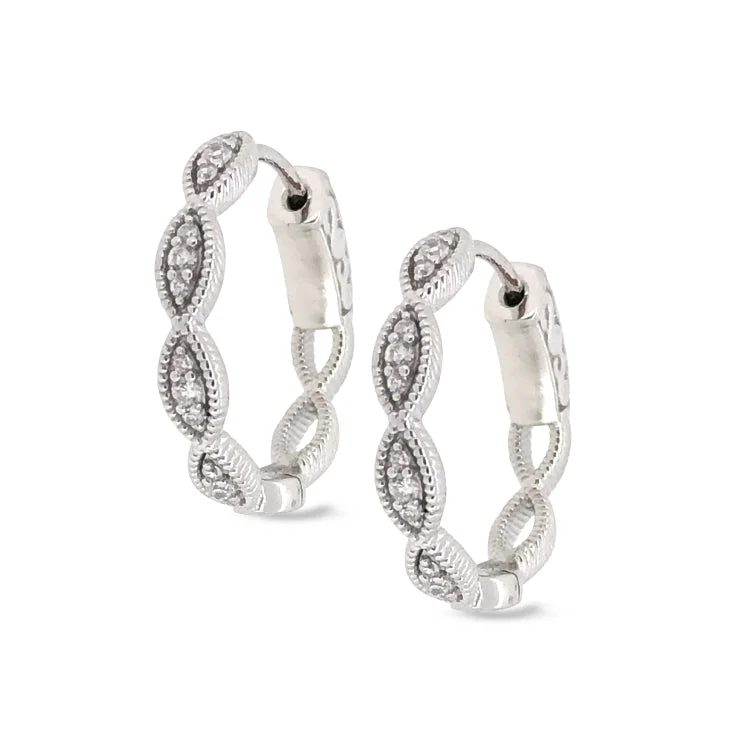 Fashionable Earrings-Platinum Finish Sterling Silver Micropave Three Stone Marquis Earrings with Simulated Diamonds