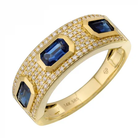 Two-tone Rings-14k Yellow Gold Sapphire Diamond Ring