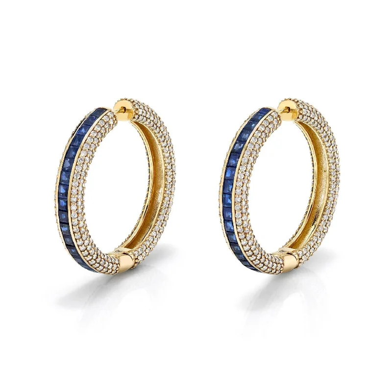 Clear Crystal Earrings-14K Gold Sapphire and Pavé Diamond Hoop Earrings EG000009