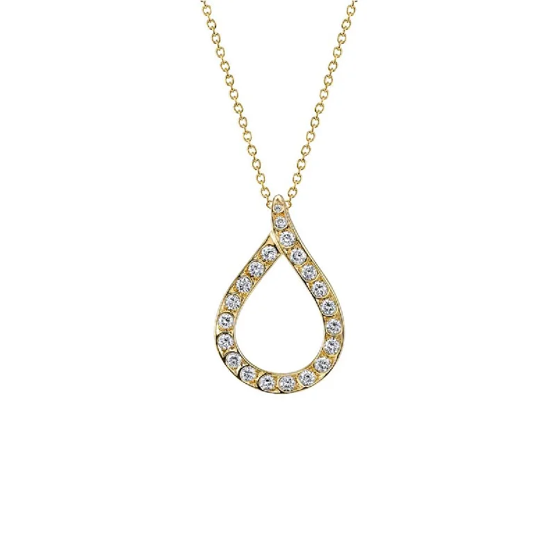 Bohemian Gold Necklaces-Artisan Pave Diamond Teardrop Pendant Necklace