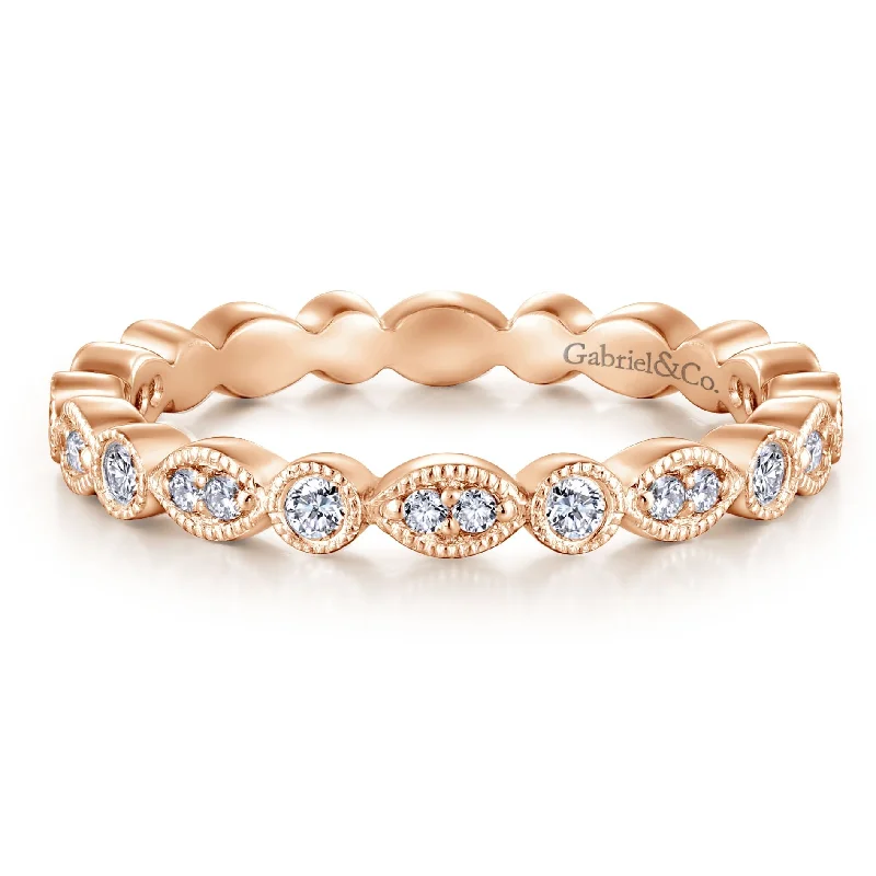 Custom Wedding Bands-14K Rose Gold Thin Diamond Disc Eternity Band