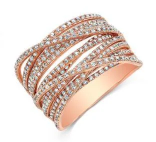 Black Diamond Wedding Rings-14K Rose Gold Diamond Multi Crossover Ring