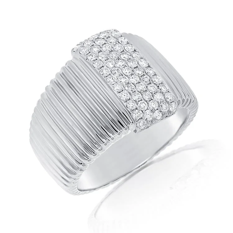 Wedding Rings for Men-14K White Gold Pave Diamond Ribbed Ring