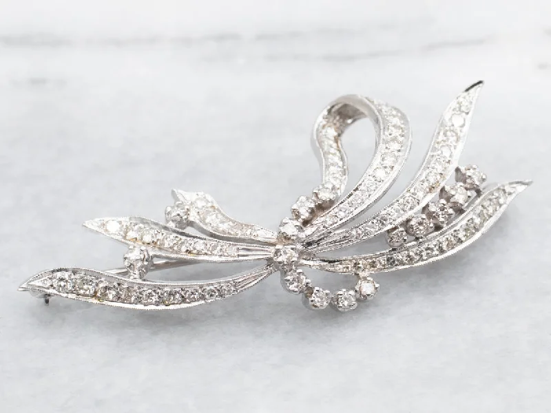 Brooch for Blouses-Retro 1950's Diamond Encrusted Ribbon Brooch