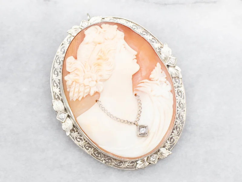 Gold Brooch-Stunning Art Deco Diamond Cameo Brooch or Pendant