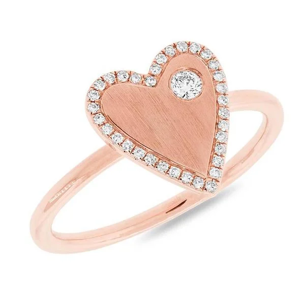 Wide Band Rings-14K Rose Gold Diamond Heart Ring