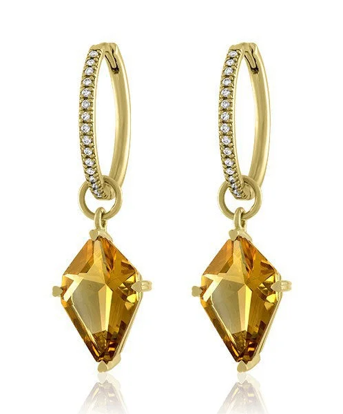 Sparkling Drop Earrings-Citrine Kite Shaped Earrings Drops with Hinged Hoops 326-JSA