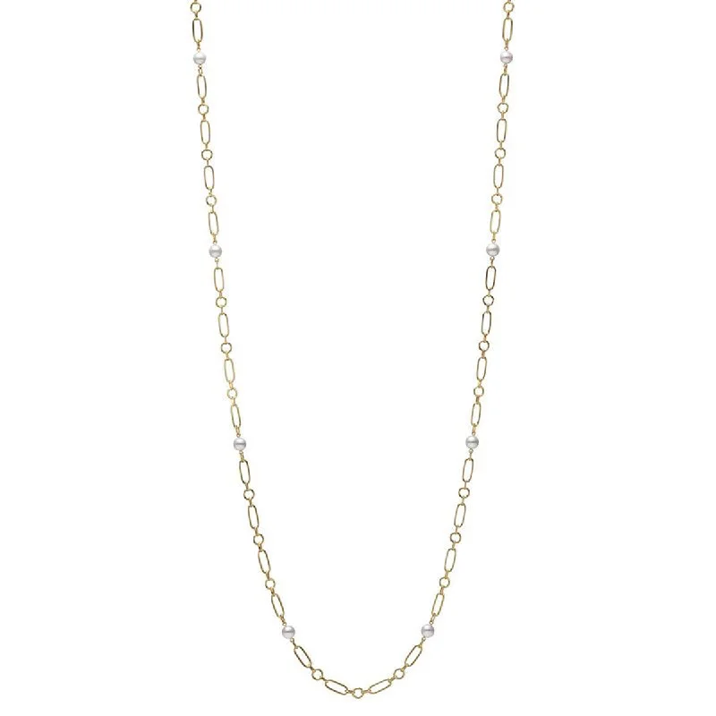 Art Deco Necklaces-Akoya Cultured Pearl Necklace in 18K Yellow Gold 32-Inch