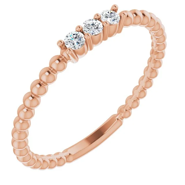 Wedding Band Rings-14K Rose Gold Diamond Beaded Ring