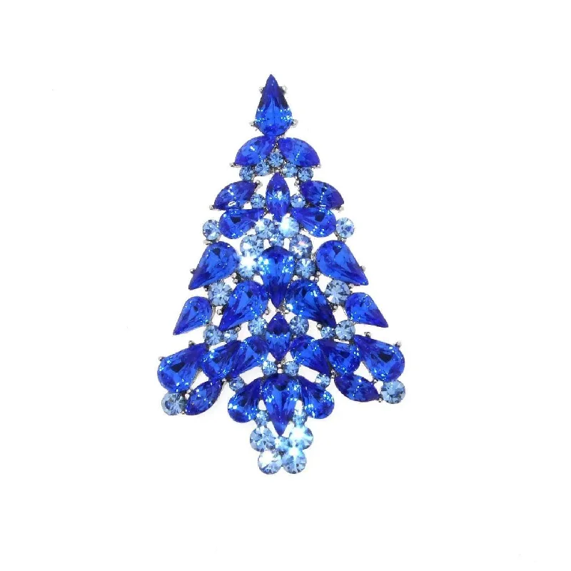 Brooch for Evening Wear-Christmas Tree Brooch Blue  Crystal