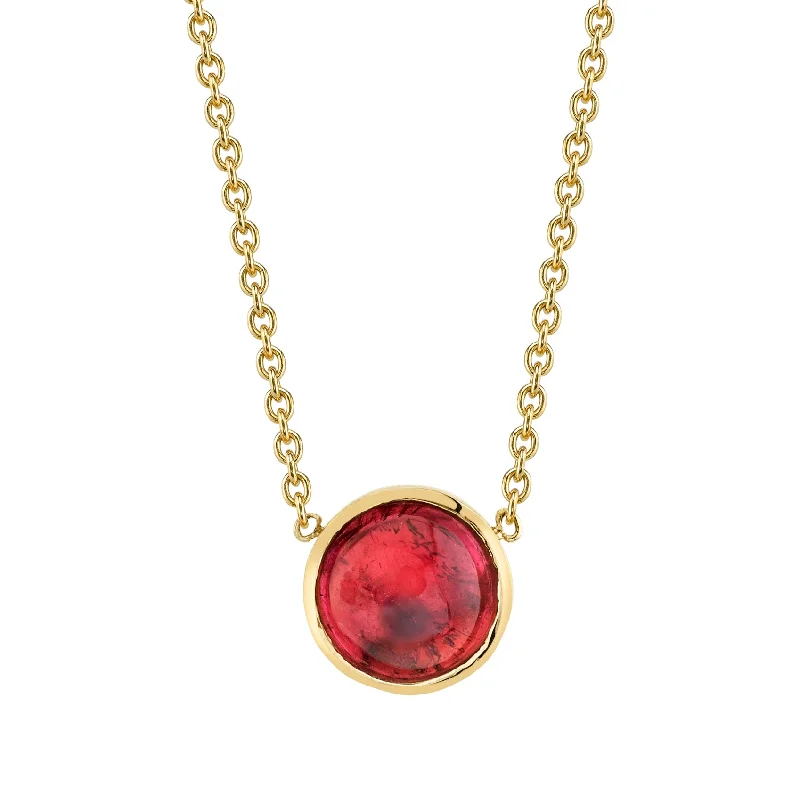 Fine Gold Necklaces-Round Cab Necklace - Tourmaline