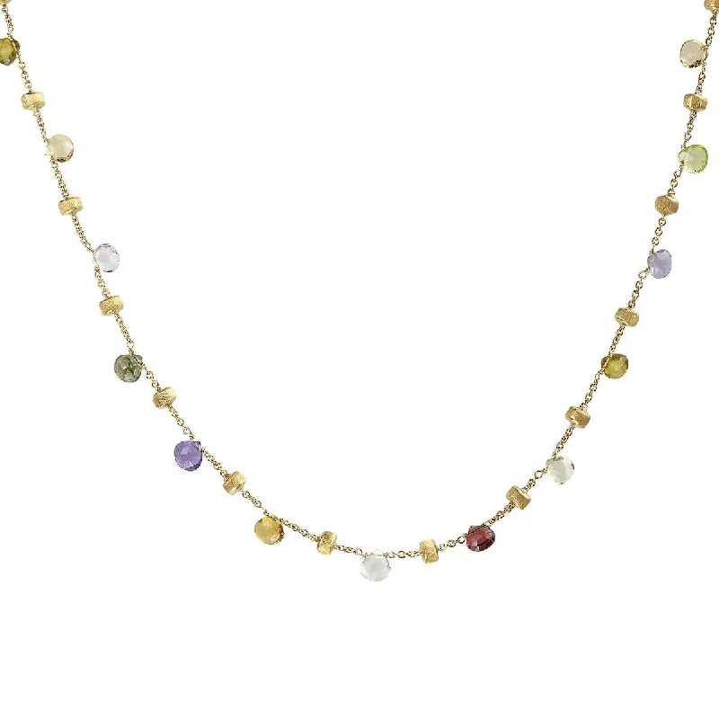 Geometric Charm Necklaces-18K Yellow Gold Mixed Gemstone Short Necklace