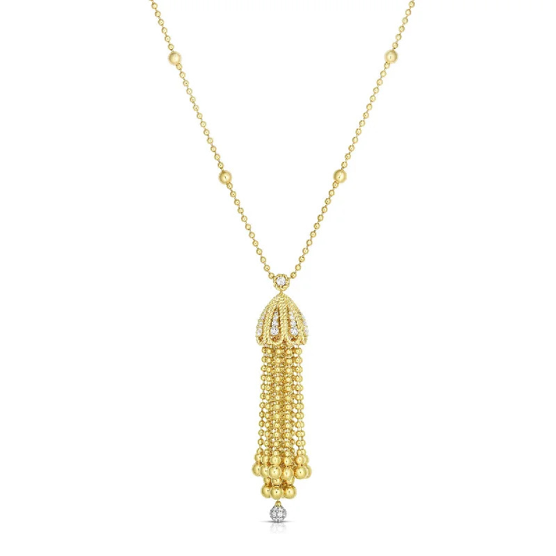 Trendy Necklaces-18K Yellow Gold Princess Diamond Tassel Necklace