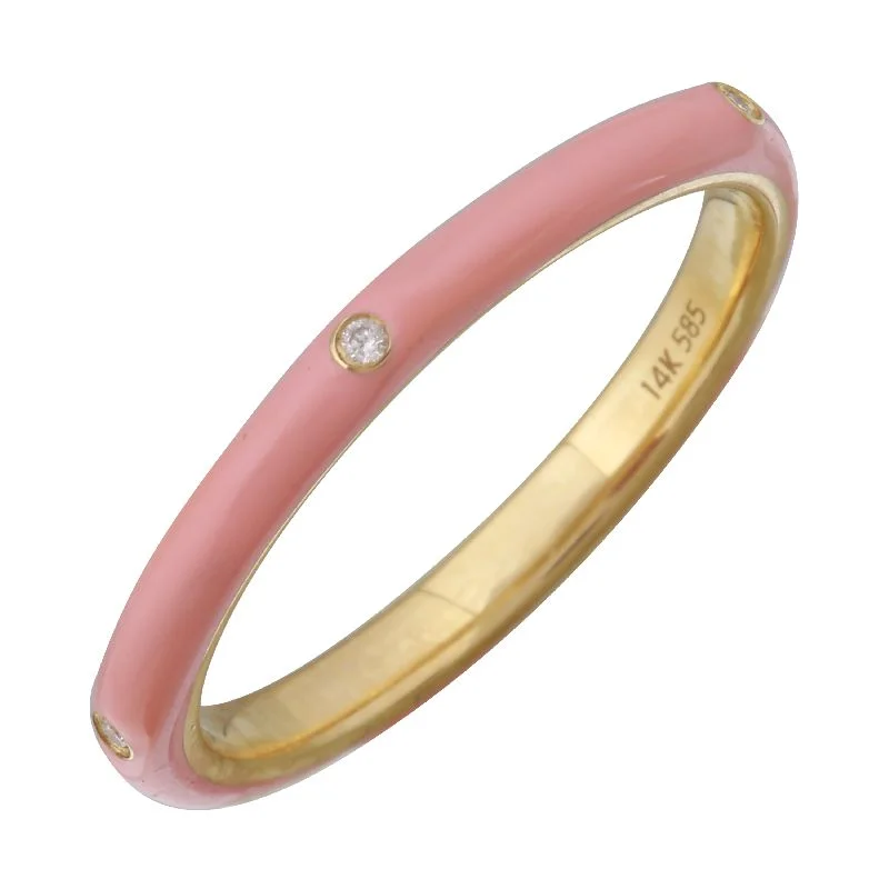 Custom Engagement Rings-14k Yellow Gold Warm Blush Enamel & Diamond Ring