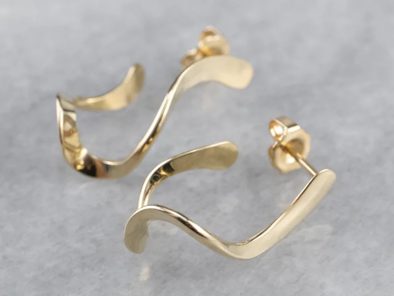 Nature-inspired Earrings-Modernist Gold Twisted Drop Earrings