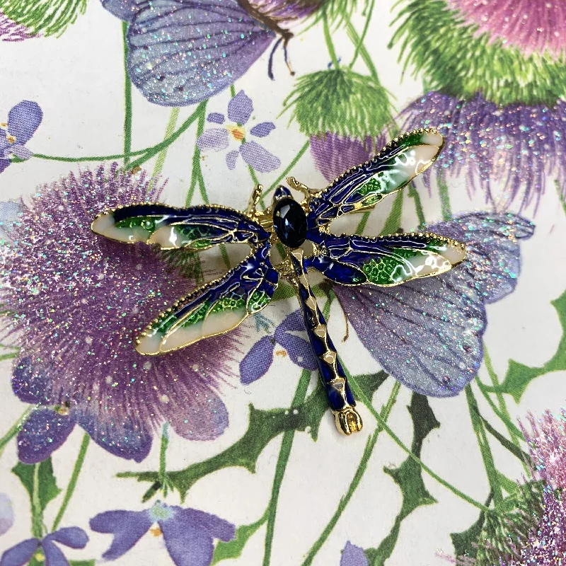 Crystal Butterfly Brooch-Dragonfly brooch green blue enamel