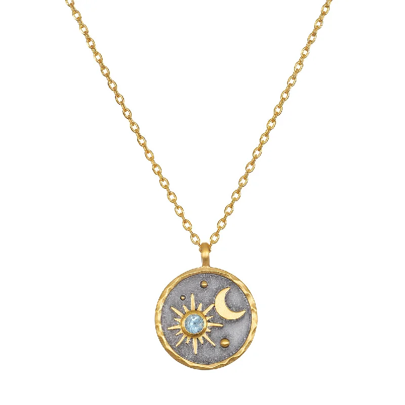 Bold Pendant Necklaces-Celestial Birthstone Necklace - March