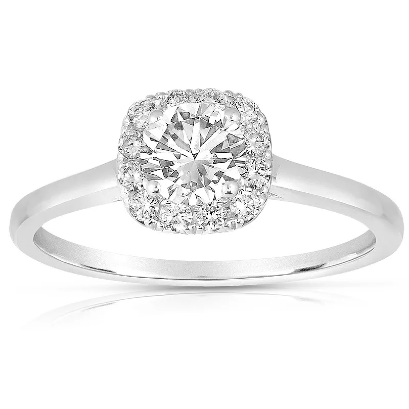 Vintage Engagement Rings-14K White Gold Diamond and Square Halo Mounting