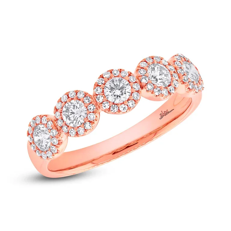 Fine Diamond Rings-14K Rose Gold Five Diamond Halo Band