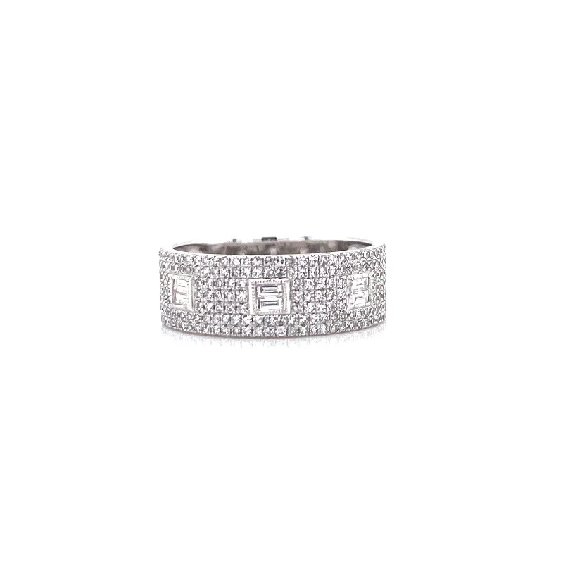 Emerald Cut Rings-14K White Gold Round & Baguette Diamond Ring