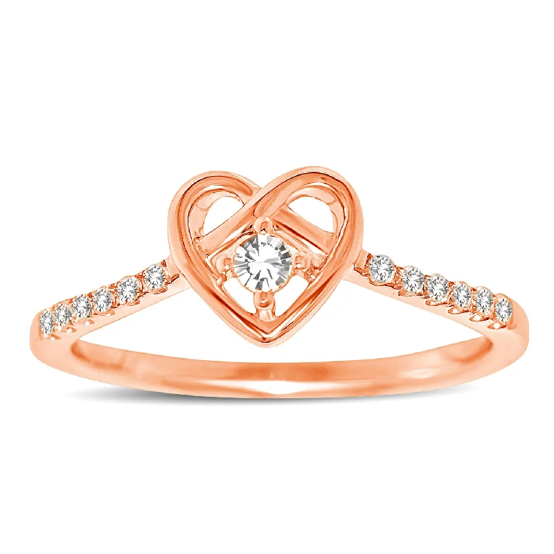 Twisted Engagement Rings-10K Rose Gold 1/5 Ctw Diamond Heart Ring