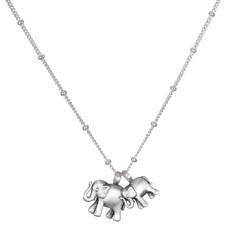 Beaded Necklaces-Elephant Love Silver Necklace