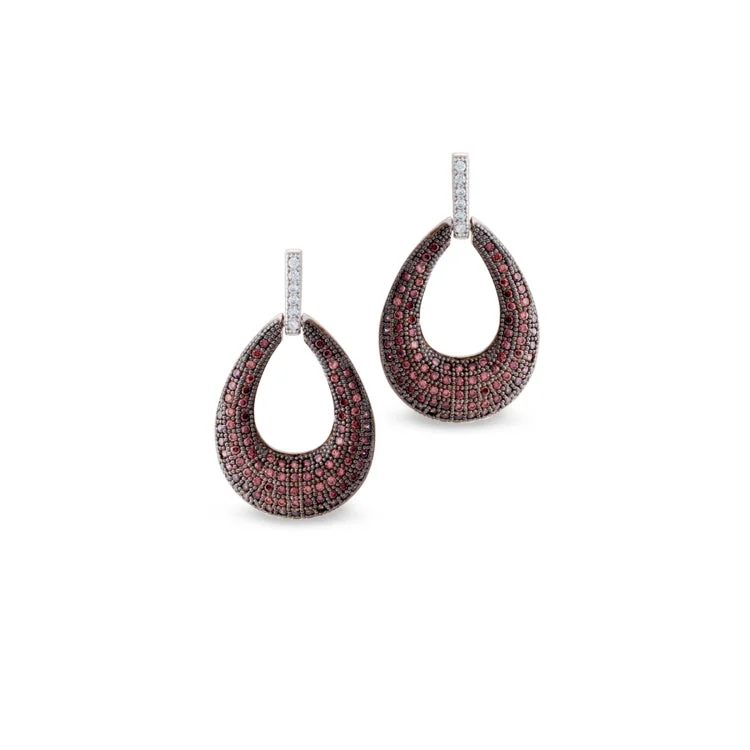 Ocean-inspired Earrings-Platinum & Black Rhodium Finish Sterling Silver Micropave Two Tone Teardrop Earrings with Brown Simulated Diamonds