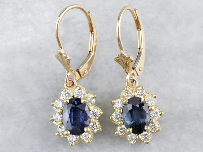 Clear Crystal Earrings-Sapphire Diamond Halo Gold Drop Earrings