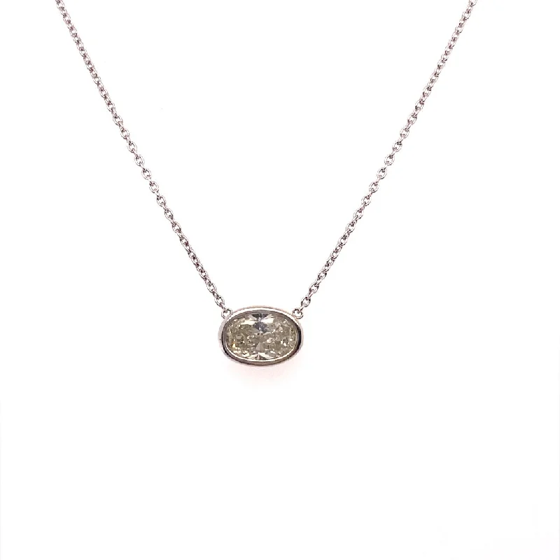 Bohemian Gold Necklaces-14K White Gold East-West 1.50 Carat Oval Diamond Pendant