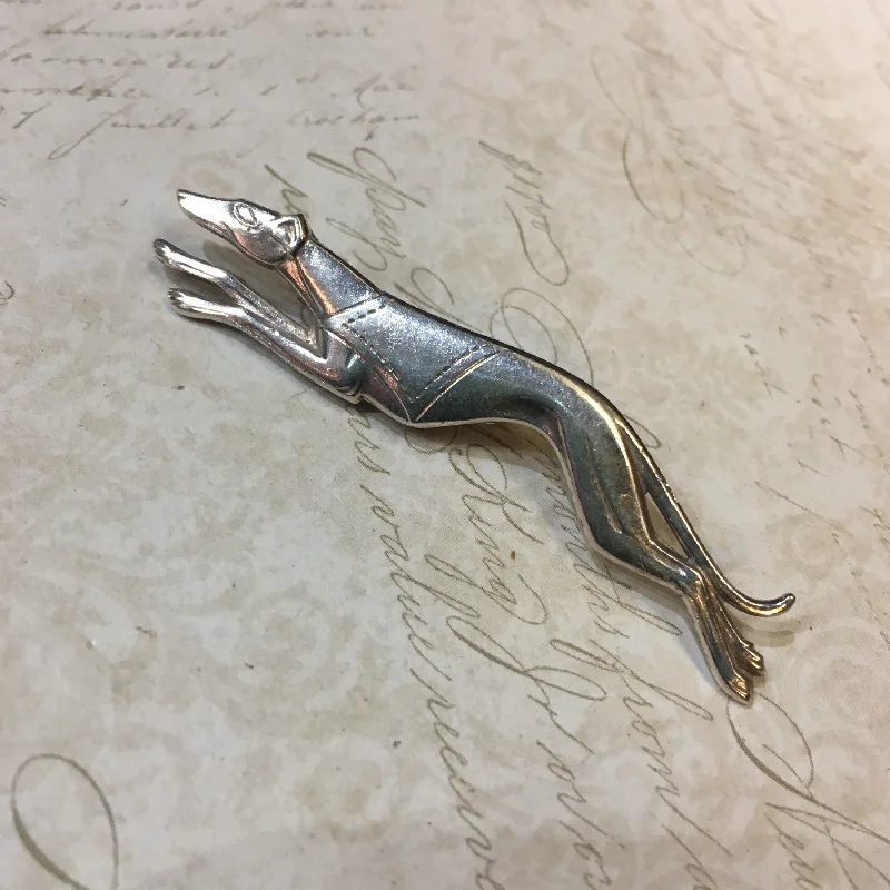 Brooch for Winter Scarves-Greyhound Brooch Silver Plated