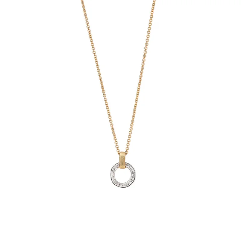 Silver Chain Necklaces-18K Yellow and White Gold Flat-Link Diamond Pendant Necklace