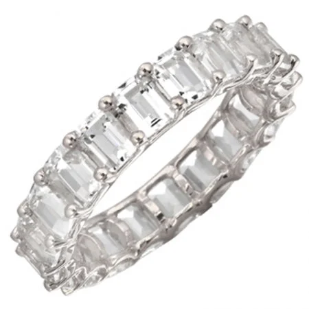 Men's Engagement Bands-14K White Gold Emerald Cut White Topaz Eternity Ring (Small)