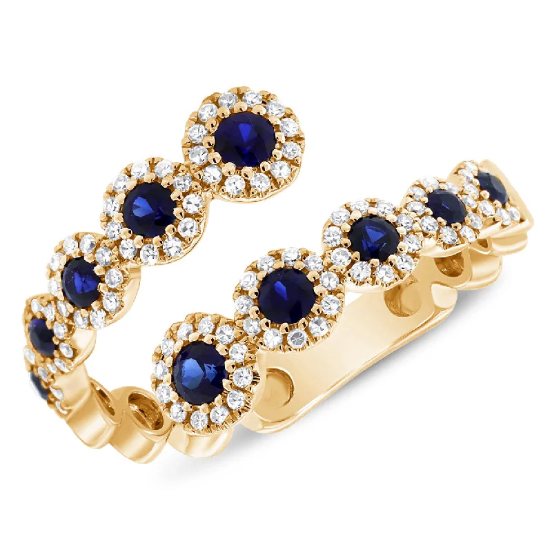 Infinity Wedding Rings-14K Yellow Gold Diamond + Sapphire Bypass Ring