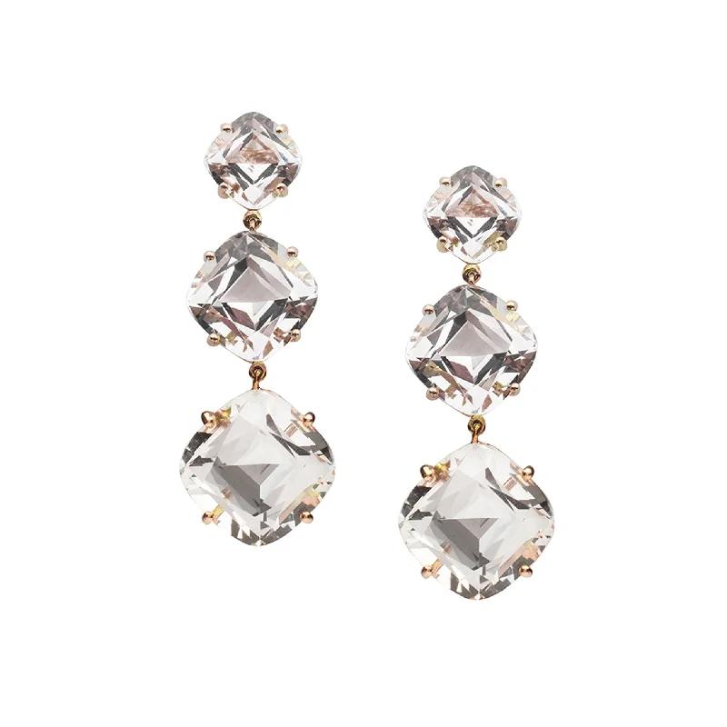 Radiant Earrings-Rock Crystal 3-Tier Cushion Earrings