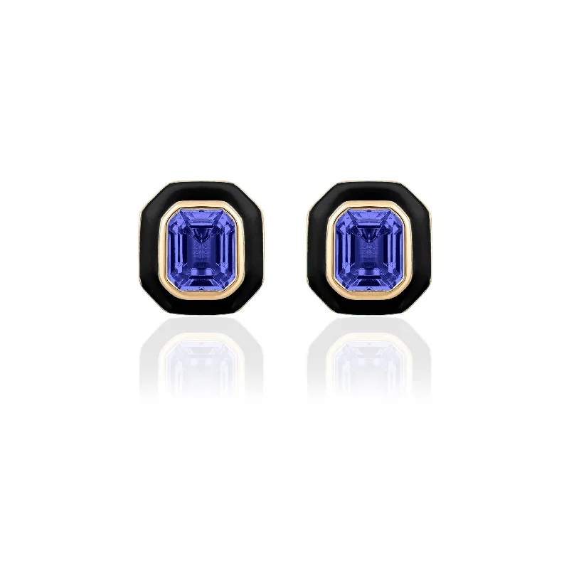 Star Earrings-Square Emerald-Cut Earrings with Enamel