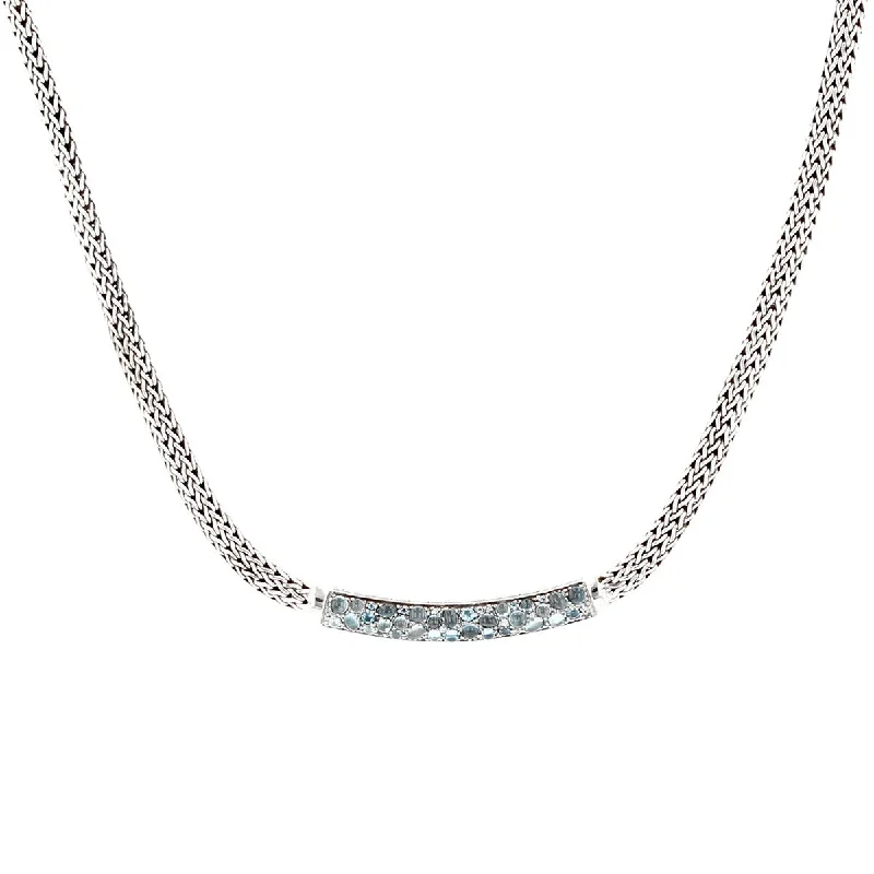 Dainty Necklaces-Classic Chain Silver Necklace with Blue Topaz and Blue Zircon