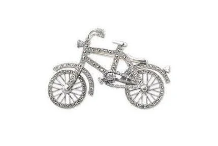 Butterfly Brooch for Dresses-Silver Marcasite Bicycle Brooch Bike with moving wheels