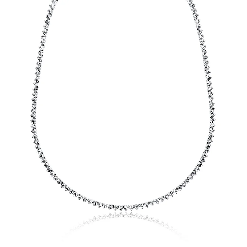 Women’s Gold Necklaces-7.65 Cttw Round Diamond Tennis Necklace set in 14K White Gold