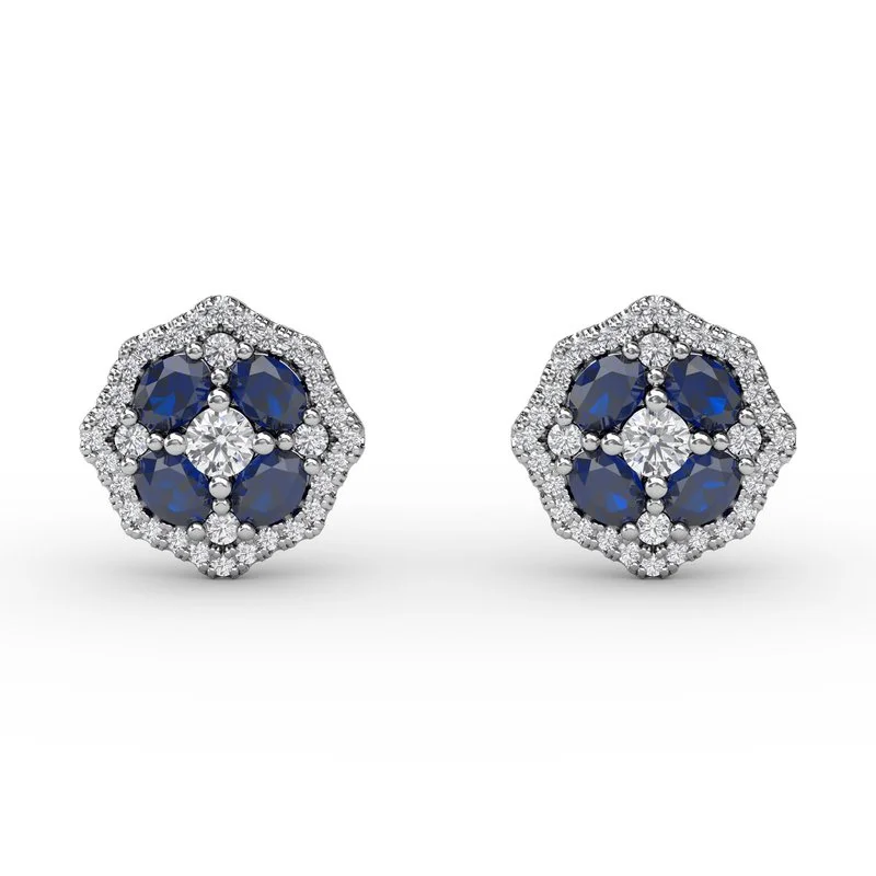 Vintage Earrings-Striking Sapphire and Diamond Stud Earrings ER1690S