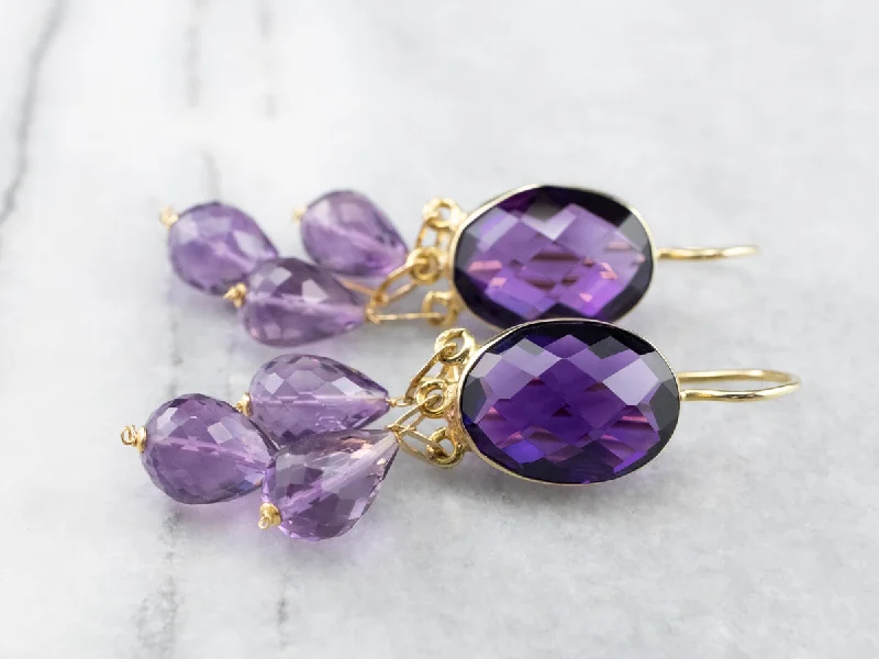 Sparkling Drop Earrings-Bold Beaded Amethyst Drop Earrings