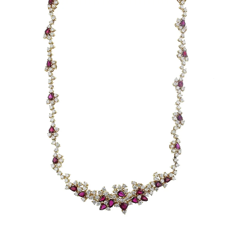 Luxury Chain Necklaces-18K Yellow Gold Ruby and Diamond Necklace