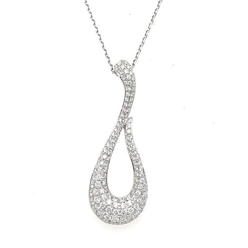 Gold Infinity Necklaces-14K White Gold Pavé Set Diamond Curved Design Necklace