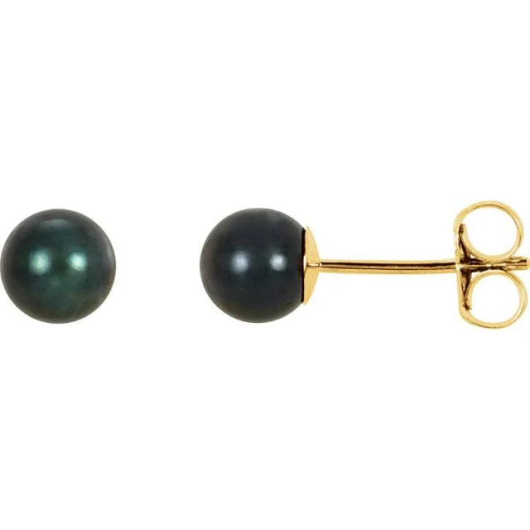 Triple Hoop Earrings-14K Yellow 5 mm Cultured Black Akoya Pearl Earrings