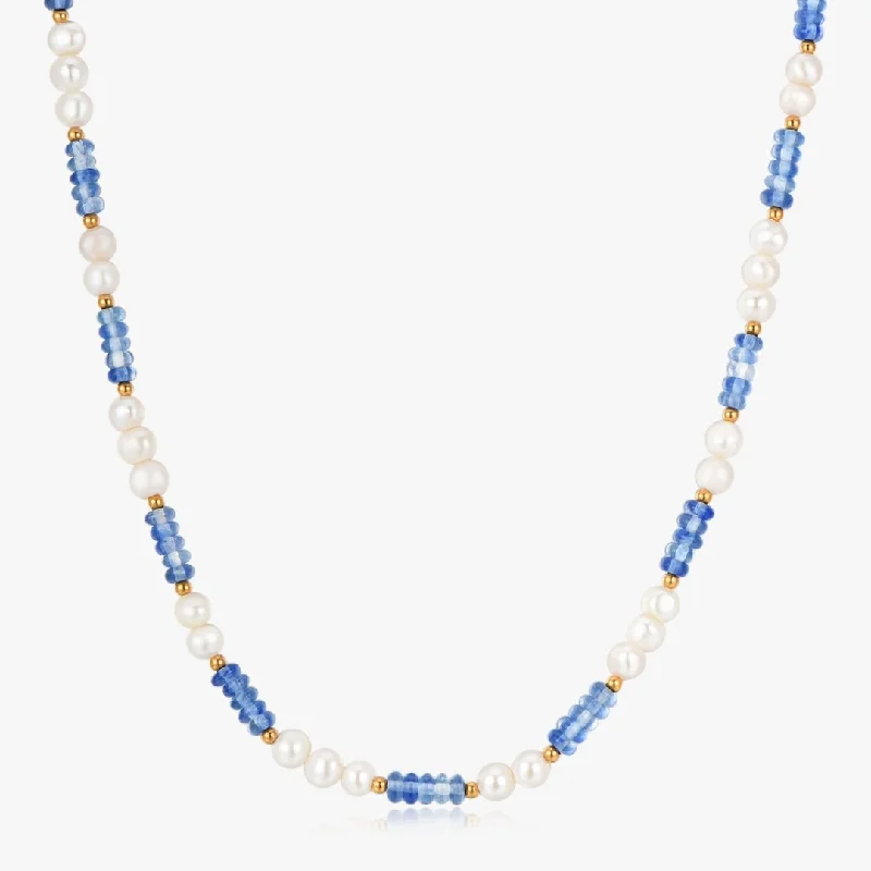 Antique Necklaces-Blue Beads + Pearls Necklace (Greek Inspired Collection)