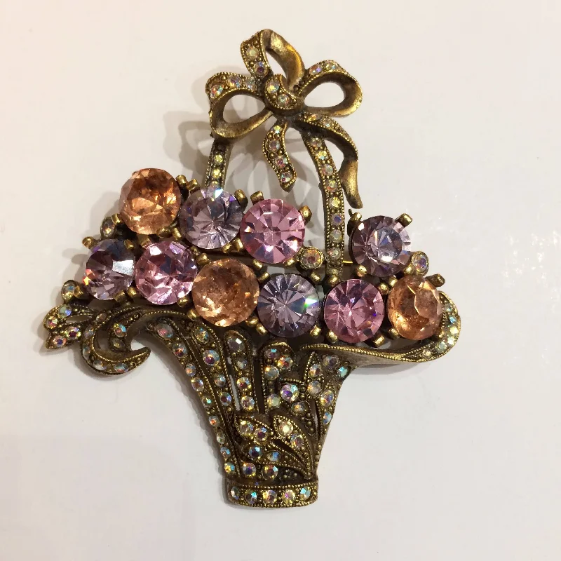 Elegant Pearl Brooch-Askew London Brooch Basket of Swarovski Crystal flowers