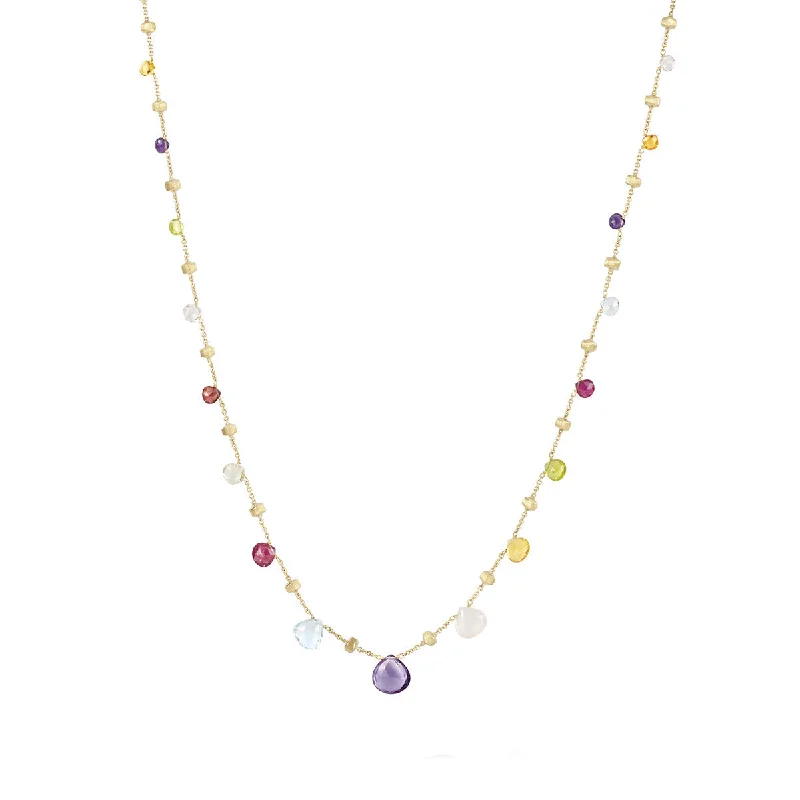 Elegant Chain Pendant Necklaces-18k Yellow Gold Mixed Gemstone Graduated Short Necklace