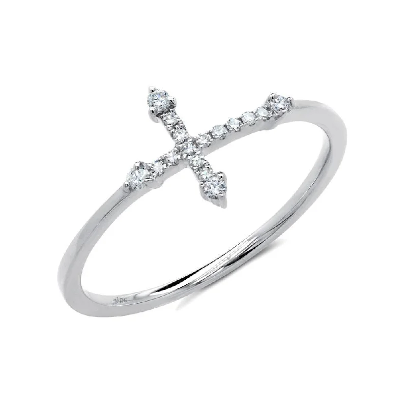 Unique Rings-14K White Gold Diamond Cross Ring